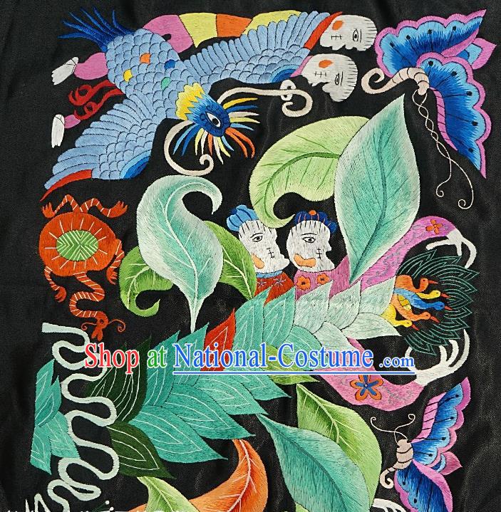 Chinese Traditional Embroidered Phoenix Butterfly Fabric Patches Handmade Embroidery Craft Miao Ethnic Embroidering Applique Accessories