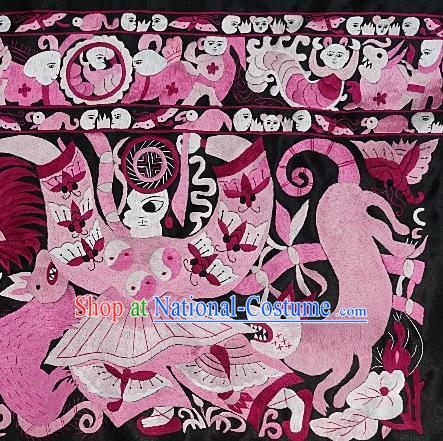 Chinese Traditional Embroidered Tiger Cock Fabric Patches Handmade Embroidery Craft Embroidering Pink Applique Miao Ethnic Accessories