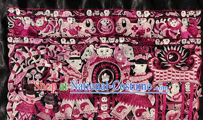 Chinese Traditional Embroidered Rosy Fabric Patches Handmade Embroidery Craft Embroidering Character Applique Miao Ethnic Accessories