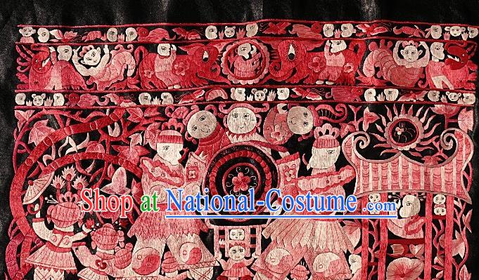 Chinese Traditional Embroidered Red Fabric Patches Handmade Embroidery Craft Embroidering Character Applique Miao Ethnic Accessories