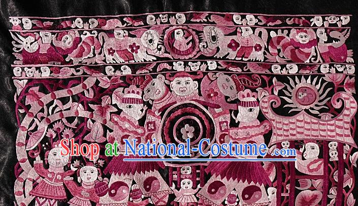 Chinese Traditional Embroidered Purple Fabric Patches Handmade Embroidery Craft Embroidering Character Applique Miao Ethnic Accessories