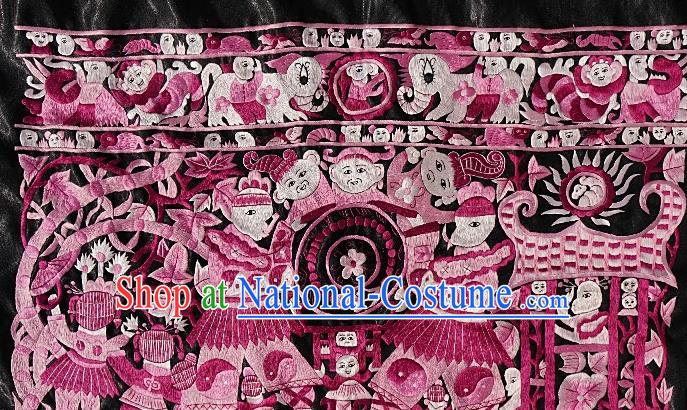 Chinese Traditional Embroidered Pink Fabric Patches Handmade Embroidery Craft Embroidering Character Applique Miao Ethnic Accessories