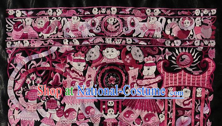 Chinese Traditional Embroidered Wine Red Fabric Patches Handmade Embroidery Craft Embroidering Character Applique Miao Ethnic Accessories