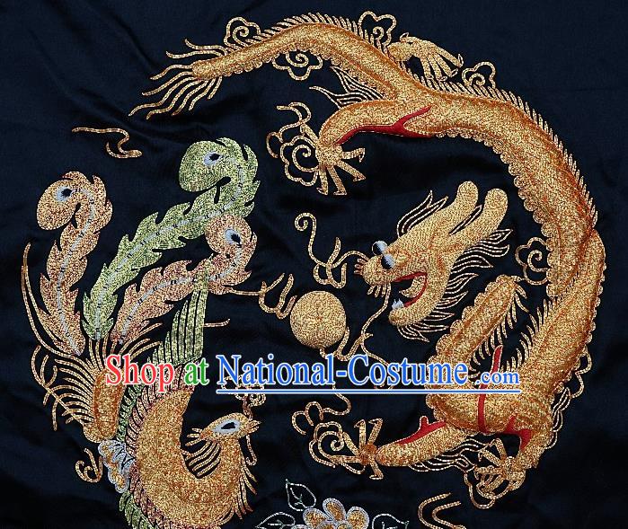 Chinese Traditional Embroidered Golden Dragon Phoenix Fabric Patches Handmade Embroidery Craft Embroidering Applique Decorative Picture Accessories