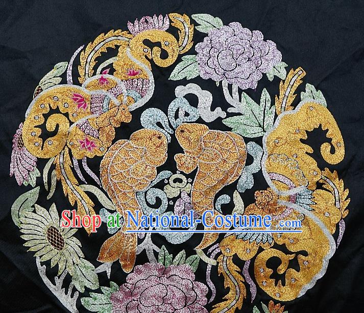 Chinese Traditional Embroidered Lilac Peony Butterfly Carps Fabric Patches Handmade Embroidery Craft Embroidering Decorative Picture