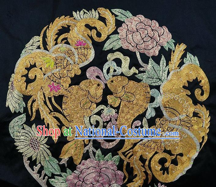 Chinese Traditional Embroidered Pink Peony Butterfly Carps Fabric Patches Handmade Embroidery Craft Embroidering Decorative Picture