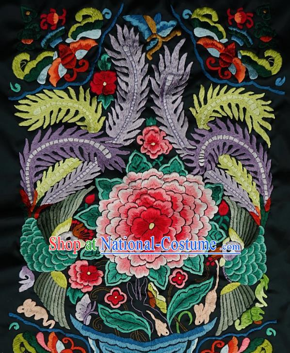 Chinese Traditional Embroidered Phoenix Peony Fabric Patches Handmade Embroidery Craft Miao Ethnic Accessories Embroidering Applique