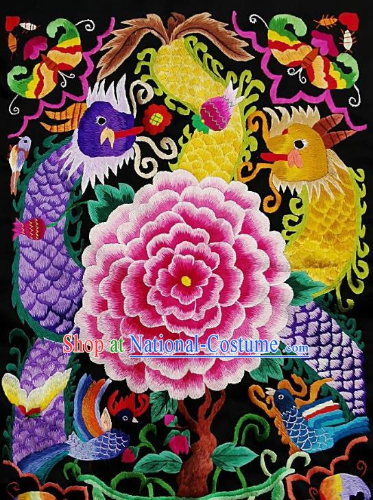 Chinese Traditional Embroidered Dragon Peony Fabric Patches Handmade Embroidery Craft Miao Ethnic Accessories Embroidering Applique