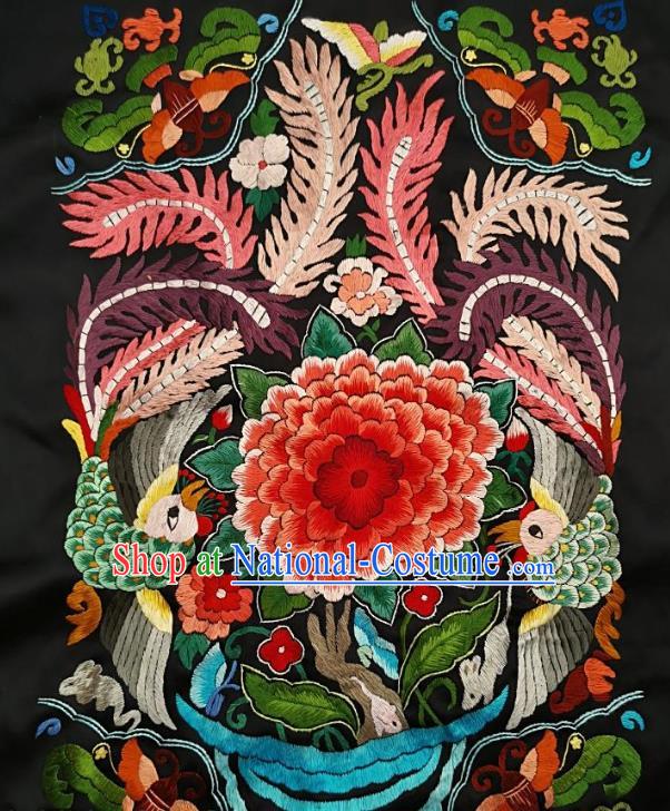 Chinese Traditional Embroidered Peony Fabric Patches Handmade Embroidery Craft Miao Ethnic Accessories Embroidering Green Phoenix Applique