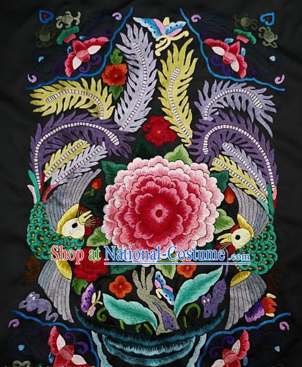 Chinese Traditional Embroidered Peony Fabric Patches Handmade Embroidery Craft Miao Ethnic Accessories Embroidering Phoenix Applique