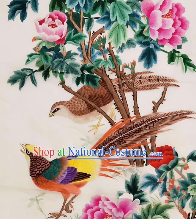 Chinese Traditional Embroidered Golden Pheasant Peony Decorative Painting Handmade Embroidery Craft Embroidering Cloth Picture