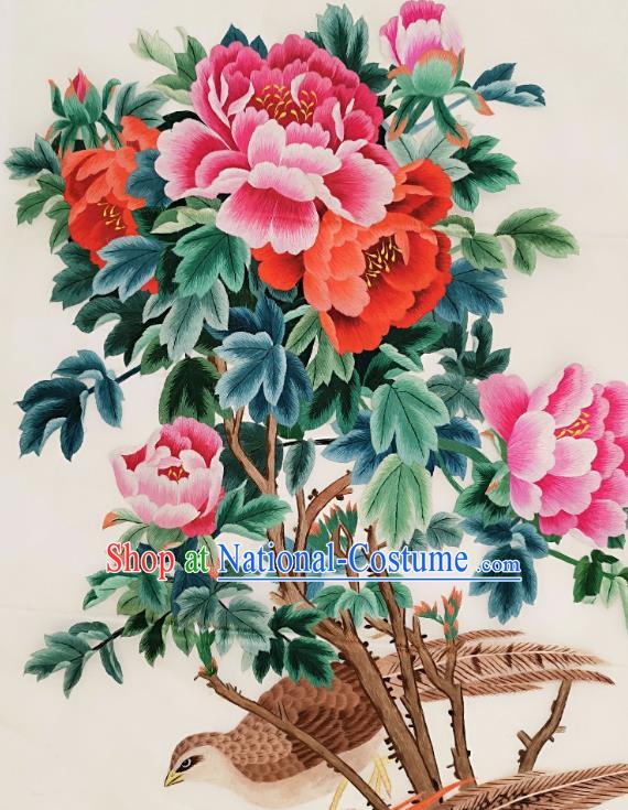 Chinese Traditional Embroidered Golden Pheasant Peony Decorative Painting Handmade Embroidery Craft Embroidering Cloth Picture