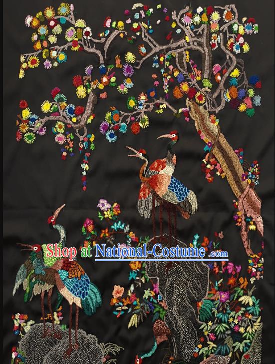 Chinese Traditional Embroidered Royalblue Cranes Pine Fabric Patches Handmade Embroidery Craft Embroidering Silk Applique Accessories