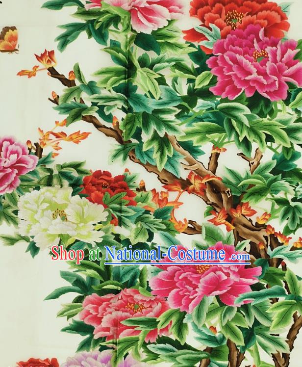 Chinese Traditional Embroidered Peony Decorative Painting Handmade Embroidery Craft Embroidering Flowers Cloth Picture