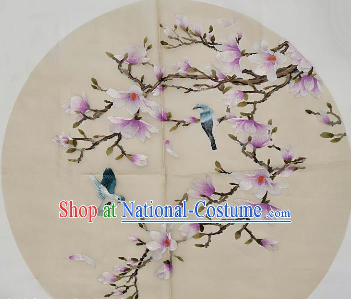 Chinese Traditional Embroidered Yulan Magnolia Decorative Painting Handmade Embroidery Craft Embroidering Cloth Picture