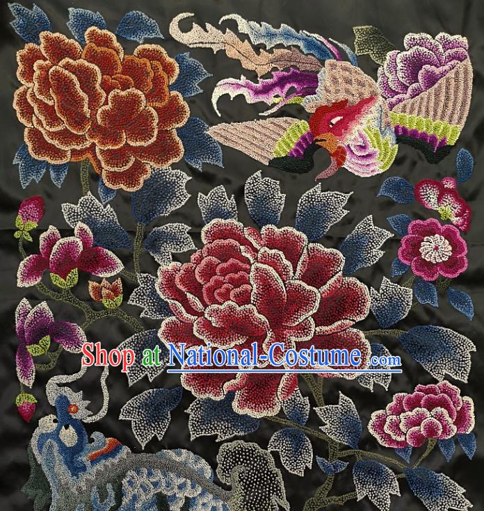 Traditional Chinese Embroidered Dragon Phoenix Fabric Patches Handmade Embroidery Craft Accessories Embroidering Red Peony Applique