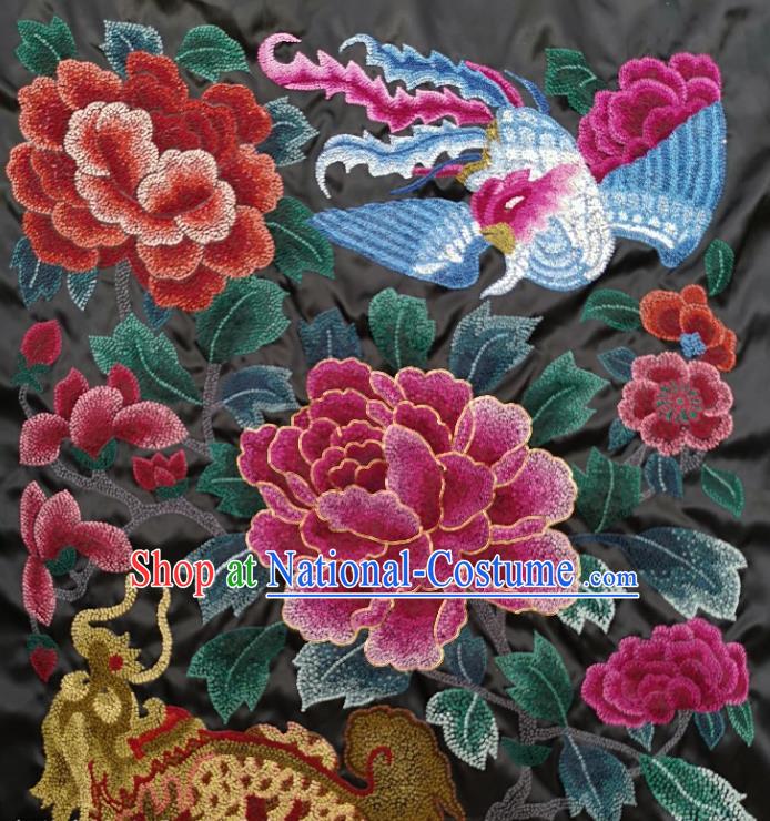 Traditional Chinese Embroidered Dragon Phoenix Fabric Patches Handmade Embroidery Craft Accessories Embroidering Rosy Peony Applique