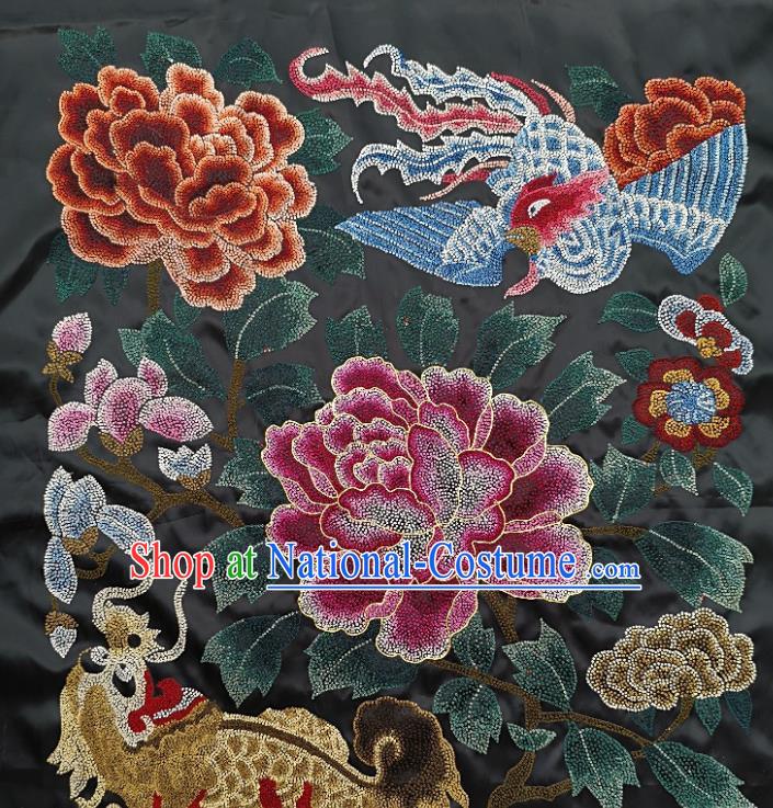 Traditional Chinese Embroidered Dragon Phoenix Fabric Patches Handmade Embroidery Craft Accessories Embroidering Wine Red Peony Applique