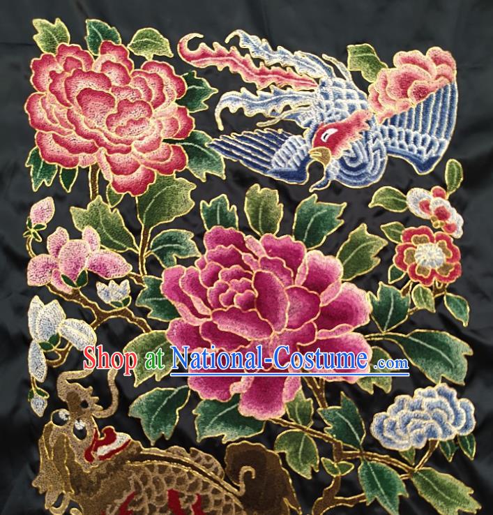 Traditional Chinese Embroidered Dragon Phoenix Fabric Patches Handmade Embroidery Craft Accessories Embroidering Fuchsia Peony Applique