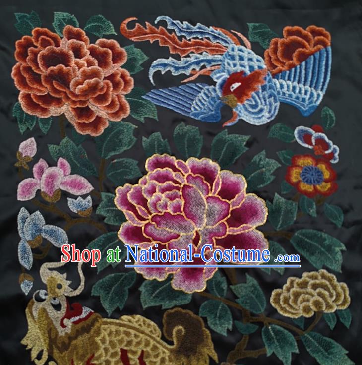 Traditional Chinese Embroidered Dragon Phoenix Fabric Patches Handmade Embroidery Craft Accessories Embroidering Purple Peony Applique