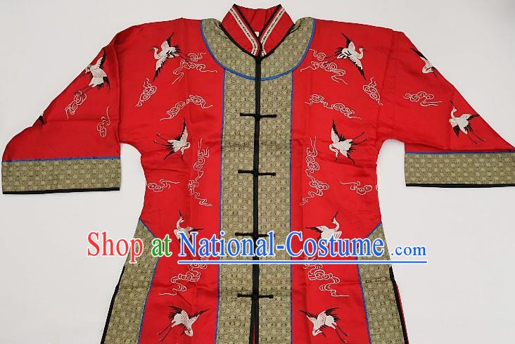 Chinese Traditional Embroidered Cranes Red Blouse Handmade Embroidery Costume Tang Suit Upper Outer Garment for Women