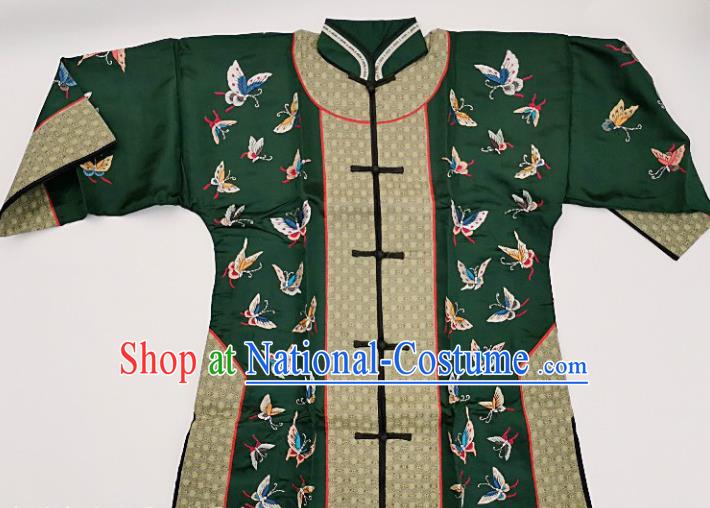 Chinese Traditional Embroidered Butterfly Dark Green Blouse Handmade Embroidery Costume Tang Suit Upper Outer Garment for Women