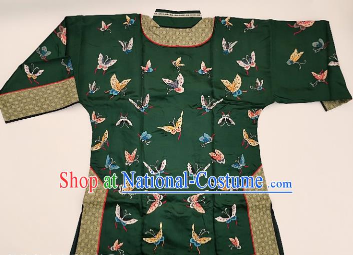 Chinese Traditional Embroidered Butterfly Dark Green Blouse Handmade Embroidery Costume Tang Suit Upper Outer Garment for Women