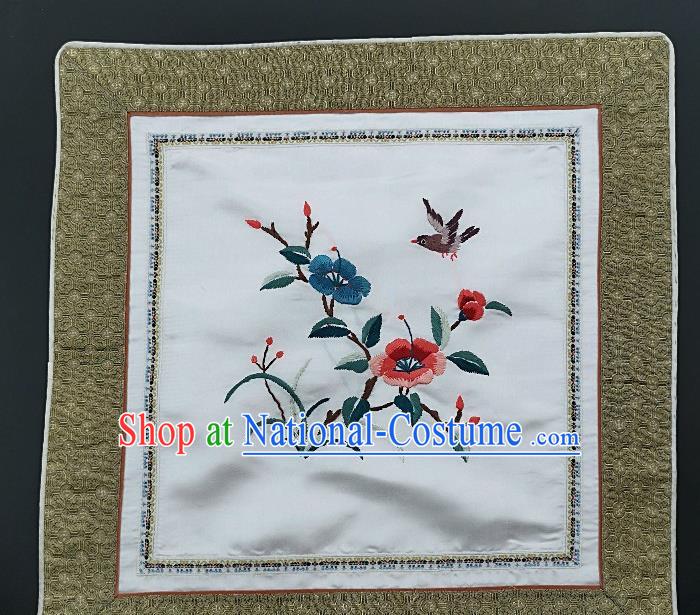 Traditional Chinese Embroidered Fabric Patches Handmade Embroidery Craft Accessories Embroidering Orchid Bird White Silk Cushion Applique