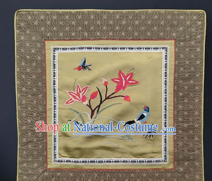 Traditional Chinese Embroidered Orchid Fabric Patches Handmade Embroidery Craft Accessories Embroidering Yellow Silk Cushion Applique