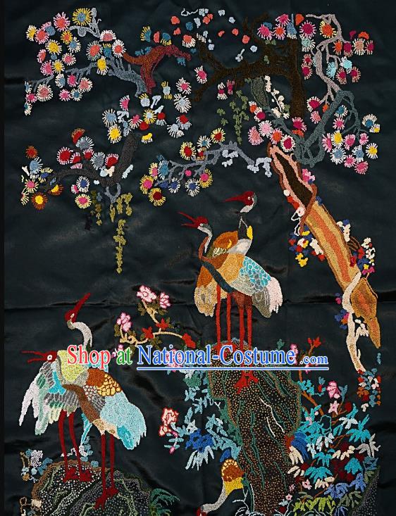 Chinese Traditional Embroidered Light Blue Cranes Pine Fabric Patches Handmade Embroidery Craft Embroidering Silk Applique Accessories