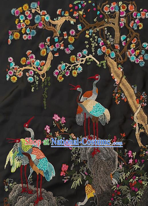 Chinese Traditional Embroidered Blue Cranes Pine Fabric Patches Handmade Embroidery Craft Embroidering Silk Applique Accessories