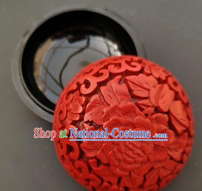 Chinese Traditional Carving Peony Flower Red Lacquer Rouge Box Handmade Lacquerware Craft Inkpad Box