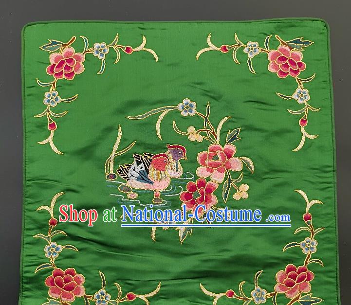 Traditional Chinese Embroidered Wine Red Peony Fabric Patches Handmade Embroidery Craft Accessories Embroidering Mandarin Duck Green Silk Cushion Applique