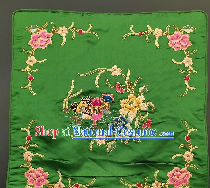 Traditional Chinese Embroidered Light Pink Peony Fabric Patches Handmade Embroidery Craft Accessories Embroidering Mandarin Duck Green Silk Cushion Applique