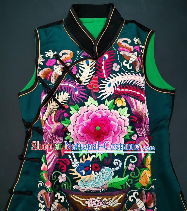 Chinese Traditional Embroidered Waistcoat Handmade Embroidery Costume Tang Suit Upper Outer Garment Silk Vest for Women