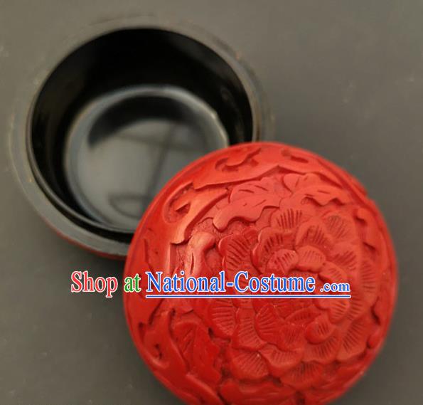 Chinese Traditional Carving Peony Lacquer Rouge Box Handmade Lacquerware Craft Red Inkpad Box