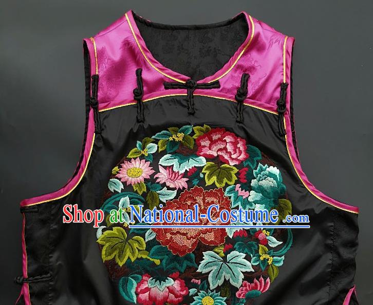 Chinese Traditional Embroidered Chrysanthemum Peony Vest Handmade Embroidery Costume Tang Suit Rosy Silk Waistcoat for Women