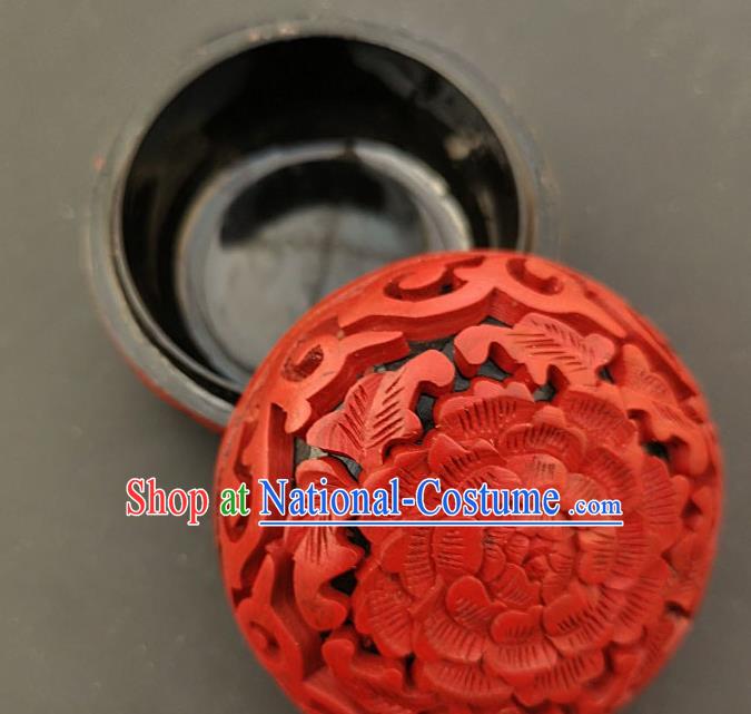 Chinese Traditional Carving Peony Red Lacquer Rouge Box Handmade Lacquerware Craft Inkpad Box