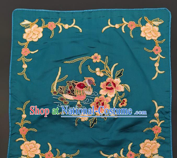 Chinese Traditional Embroidered Mandarin Duck Pink Peony Fabric Patches Handmade Embroidery Craft Embroidering Green Silk Applique Cushion Accessories