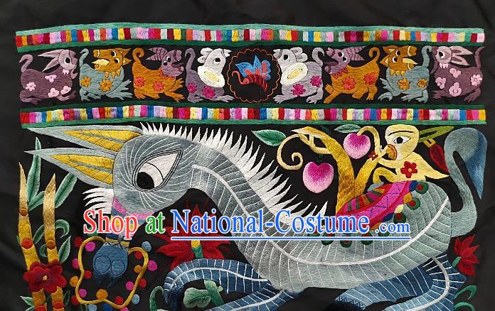 Chinese Traditional Embroidered Horse Monkey Fabric Patches Handmade Embroidery Craft Embroidering Applique Miao Ethnic Accessories