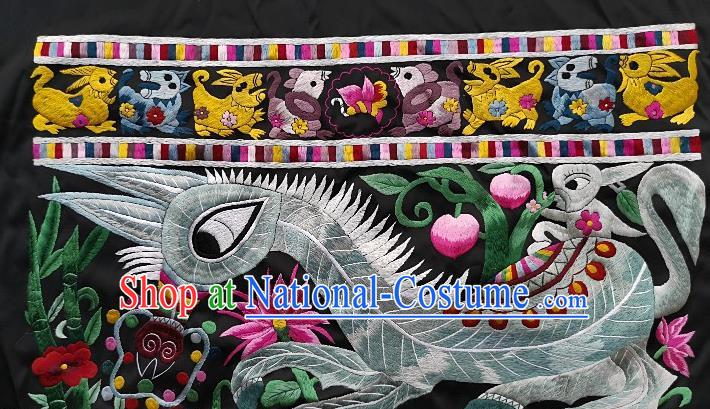 Chinese Traditional Embroidered Grey Horse Monkey Fabric Patches Handmade Embroidery Craft Miao Ethnic Accessories Embroidering Applique