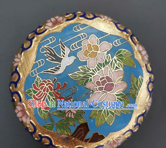 Chinese Traditional Cloisonne Peony Pattern Rouge Box Handmade Brass Craft Miao Enamel Inkpad Box Accessories