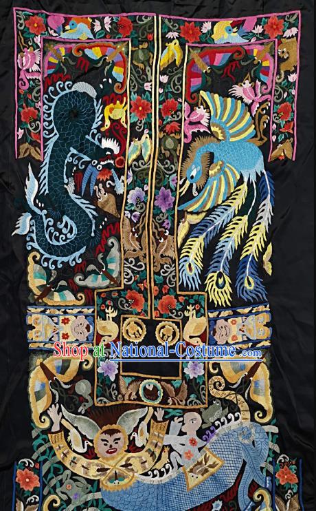 Chinese Traditional Embroidered Fabric Patches Handmade Embroidery Craft Miao Ethnic Accessories Embroidering Dragon Phoenix Applique