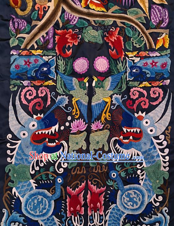 Chinese Traditional Embroidered Horse Fish Fabric Patches Handmade Embroidery Craft Miao Ethnic Accessories Embroidering Dragon Applique