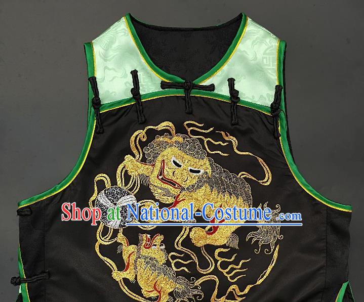 Chinese Traditional Embroidered Lion Vest Handmade Embroidery Costume Tang Suit Green Silk Waistcoat for Women