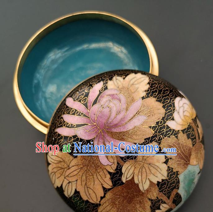 Chinese Traditional Cloisonne Chrysanthemum Pattern Rouge Box Handmade Brass Craft Enamel Black Inkpad Box Accessories