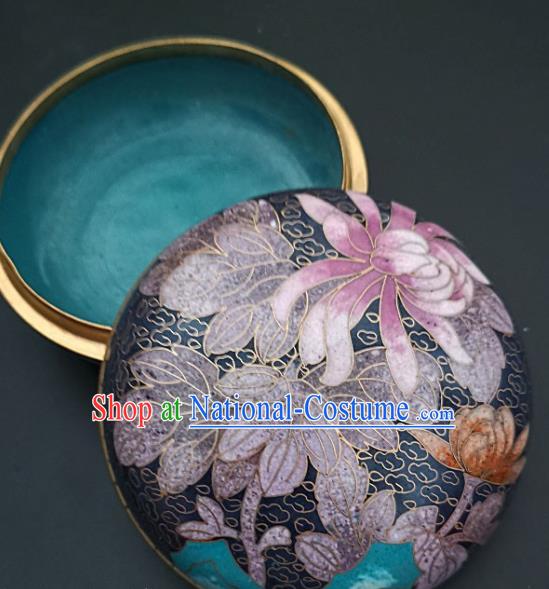 Chinese Traditional Cloisonne Lotus Pattern Rouge Box Handmade Brass Craft Enamel Navy Inkpad Box Accessories