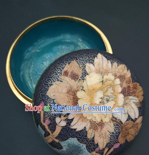 Chinese Traditional Cloisonne Yellow Peony Pattern Rouge Box Handmade Brass Craft Enamel Navy Inkpad Box Accessories