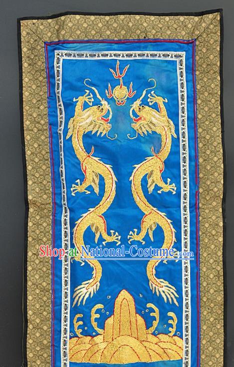 Chinese Traditional Embroidered Dragons Fabric Patches Handmade Embroidery Craft Embroidering Royalblue Silk Decorative Painting