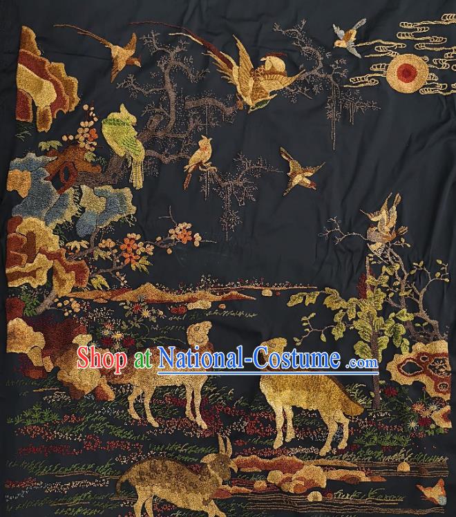 Chinese Traditional Embroidered Brown Bird Sheep Fabric Patches Handmade Embroidery Craft Embroidering Silk Applique